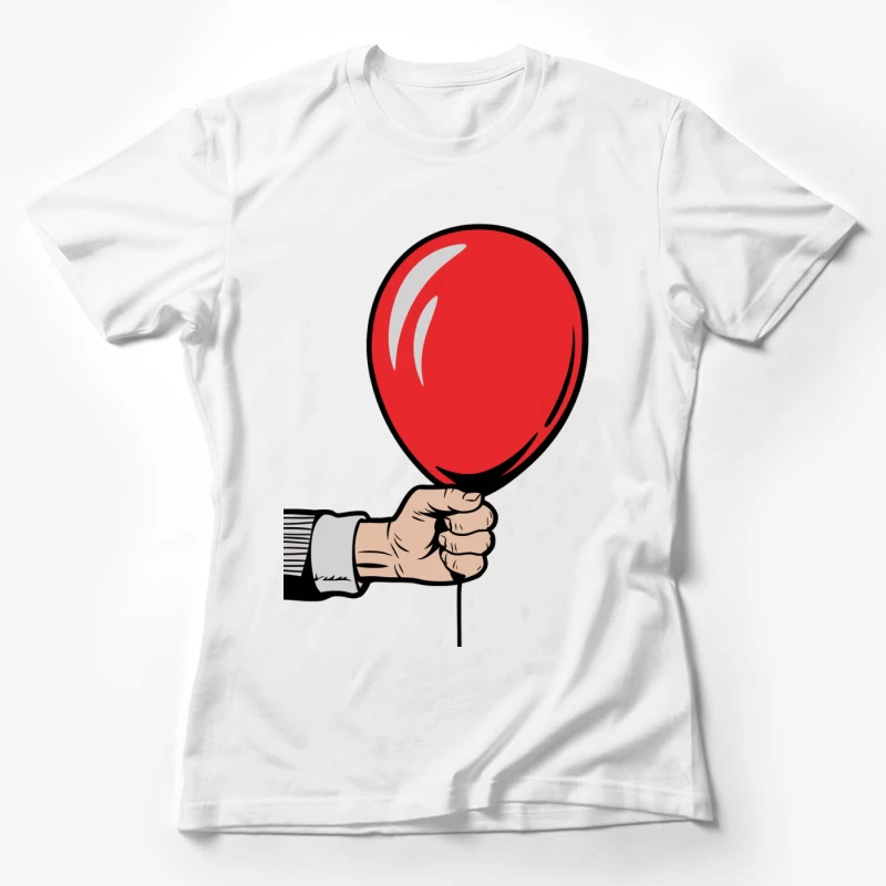Hand Drawn Cartoon of Fist Holding Red Balloon Female T-Shirt