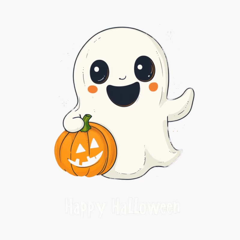 Cute Cartoon Ghost with Halloween Pumpkin Cotton Tote Bag