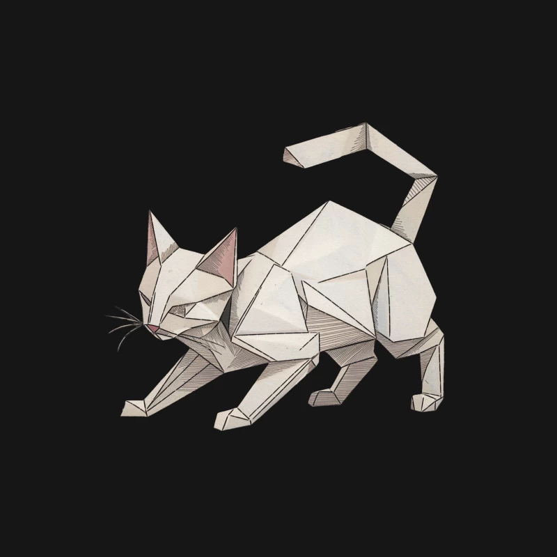 Geometric Origami Cat: Minimalist Paper Art Illustration Mouse Pad