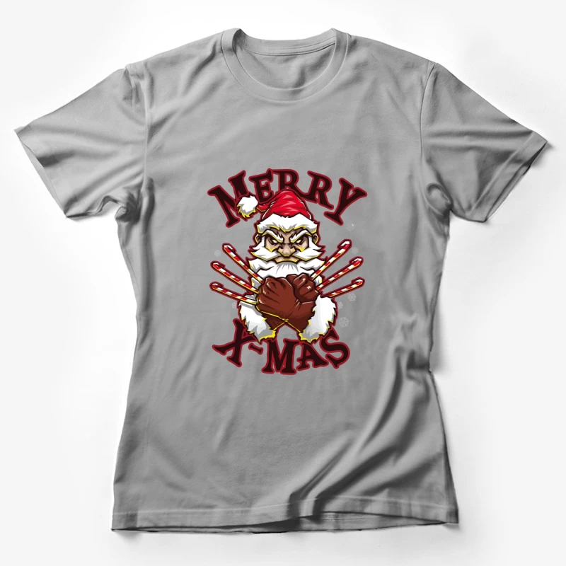 Muscle Santa: Merry X-Mas with Attitude Female T-Shirt