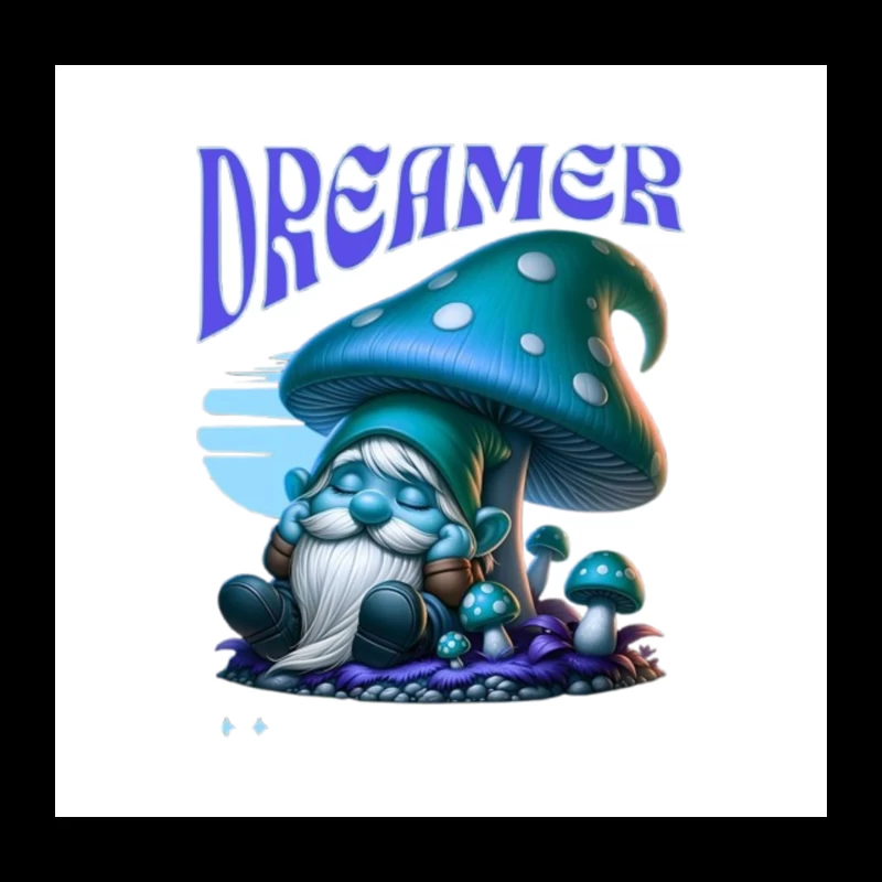 Dreaming Blue Gnome Under Magic Mushroom Throw Pillow