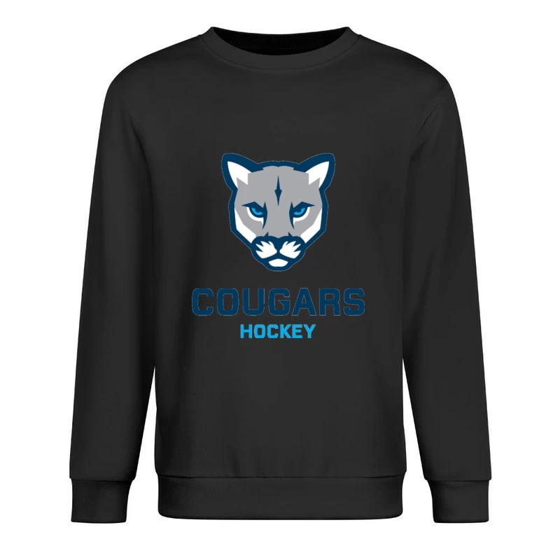 Cougars Hockey Team Logo with Blue and Gray Cougar Head Design Male Pullover Sweatshirt