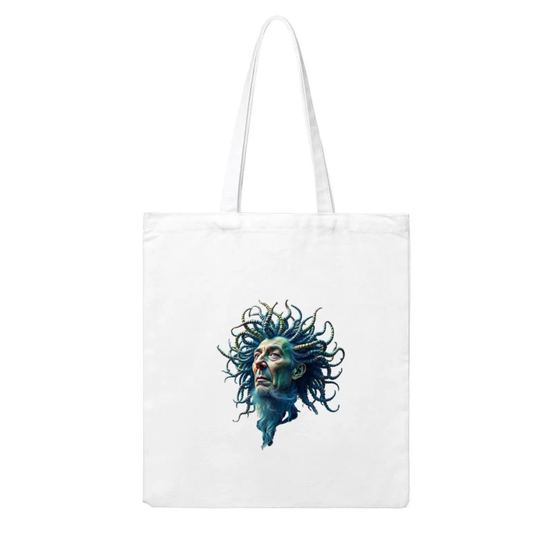 Surreal Medusa-Inspired Portrait with Blue Tentacles Cotton Tote Bag