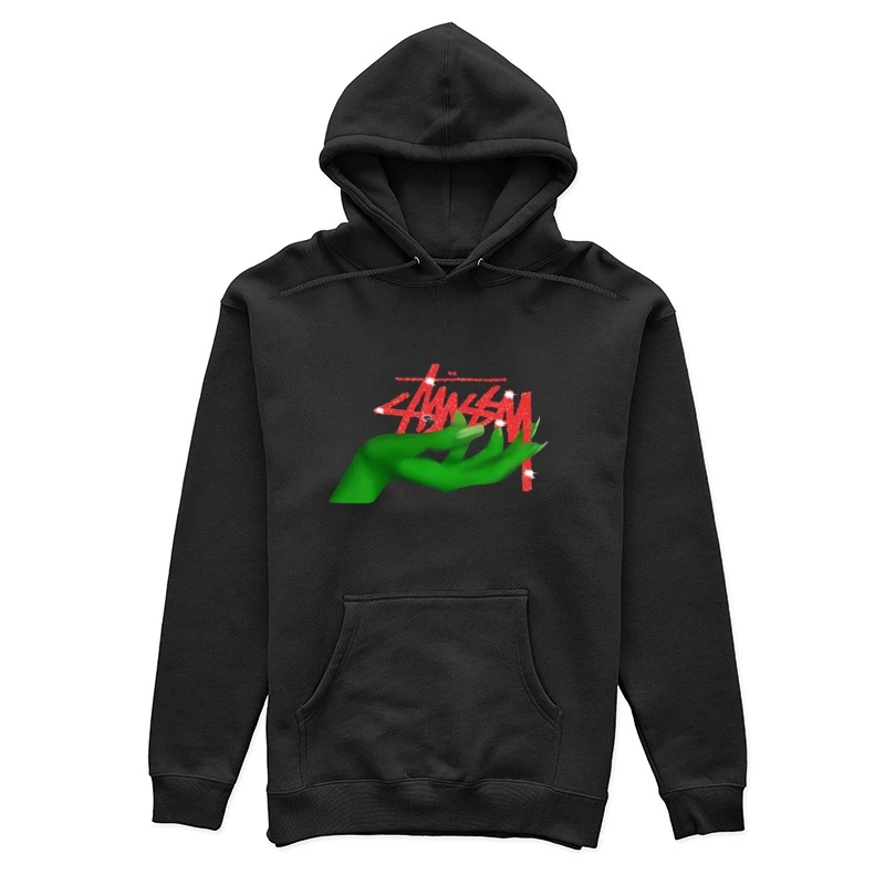 Grünes Handdesign mit rotem Schriftzug Damen Pullover Hoodie