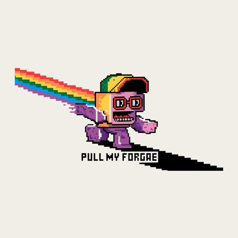 Retro Pixel Robot's Rainbow Meme: Pull My Forge Bucket Hat