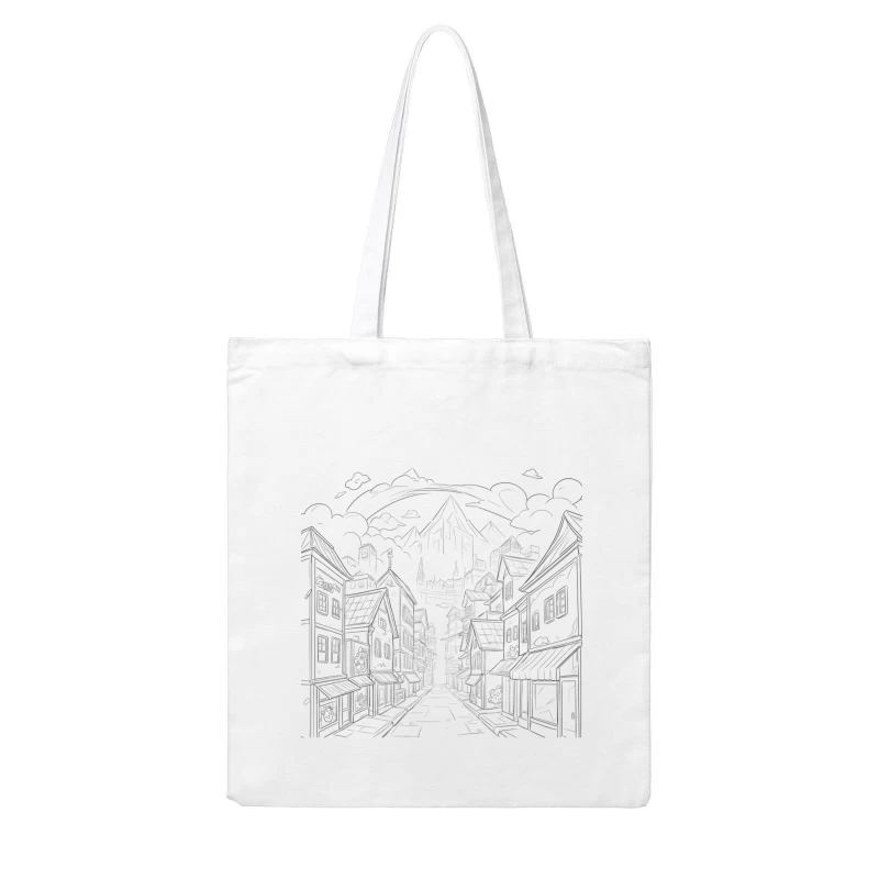 Charming Village with Mountains Cotton Tote Bag