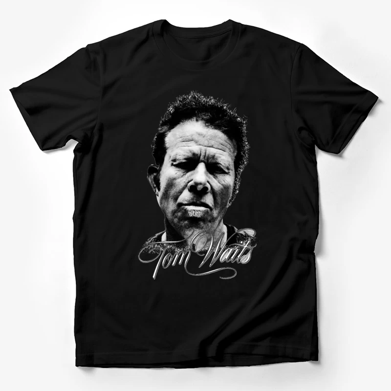 Dramatic Black and White Portrait with Intense Expression Male T-Shirt