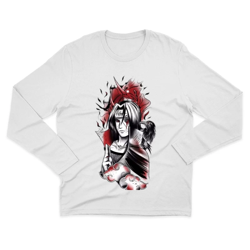 Kunstwerk von Ninja Krieger mit Krähe Herren Langarm T-Shirt
