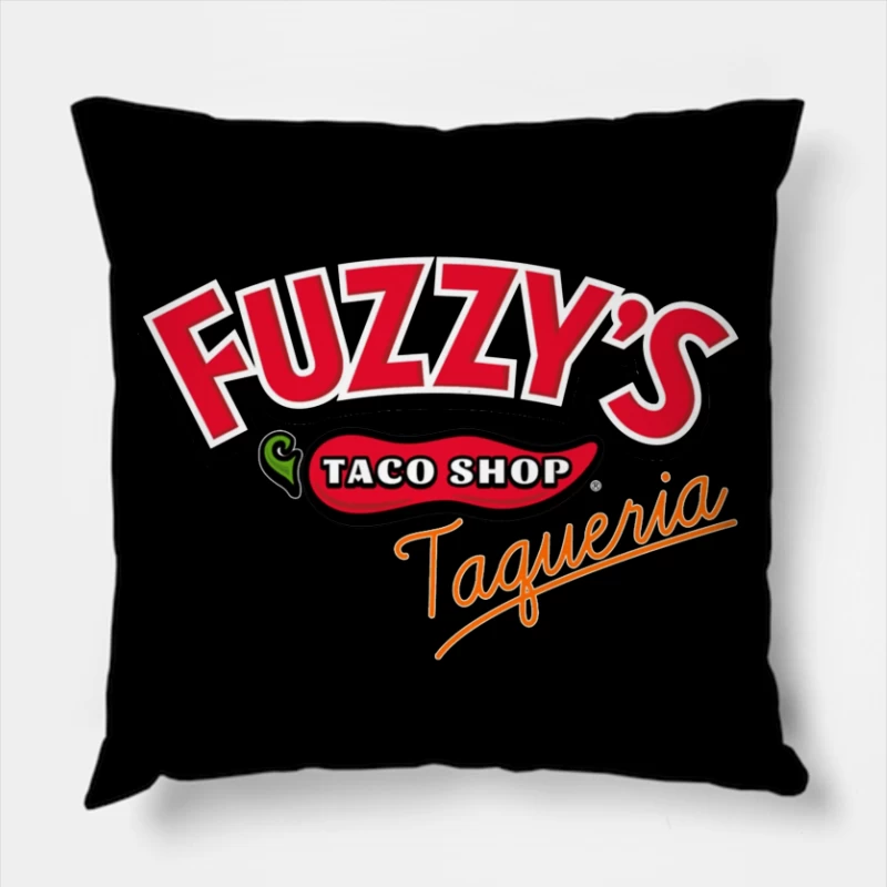 Fuzzy's Taco Shop Taqueria Restaurant Logo Throw Pillow