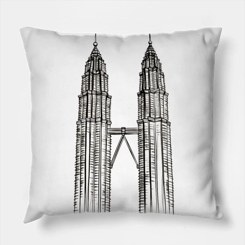 Line Drawing of Iconic Petronas Twin Towers in Kuala Lumpur Throw Pillow