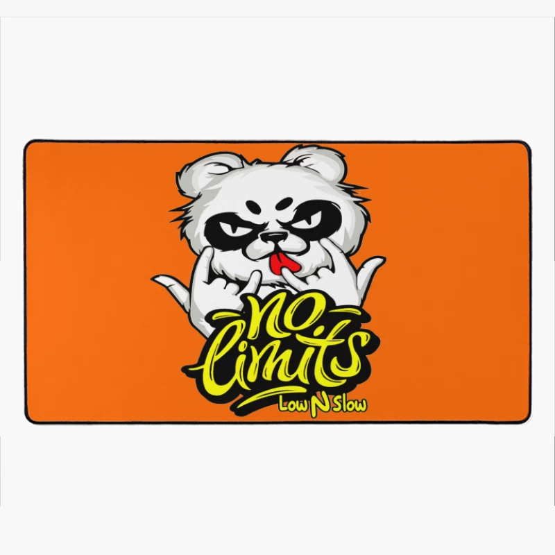Playful Panda Logo with No Limits Theme Desk Mat