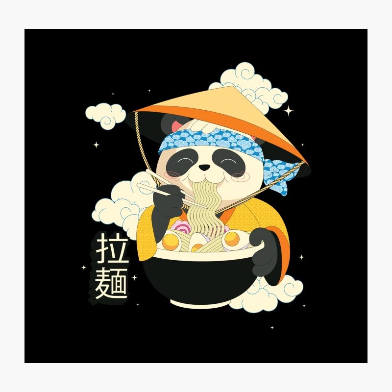 Cute Cartoon Panda Enjoying Asian Ramen noodle Throw Pillow
