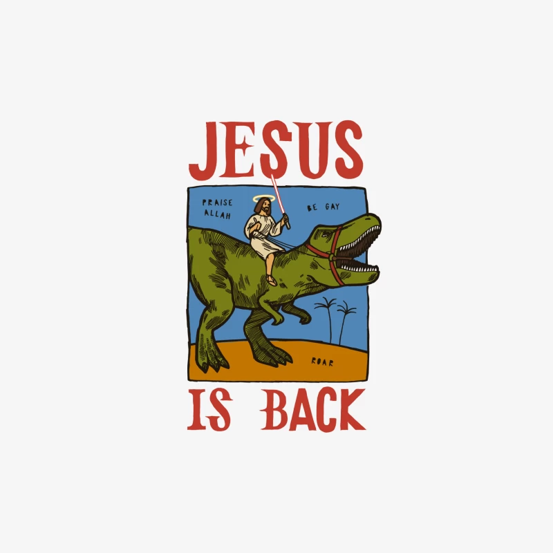 Jesus auf einem Dinosaurier mit Lichtschwert Herren Langarm T-Shirt