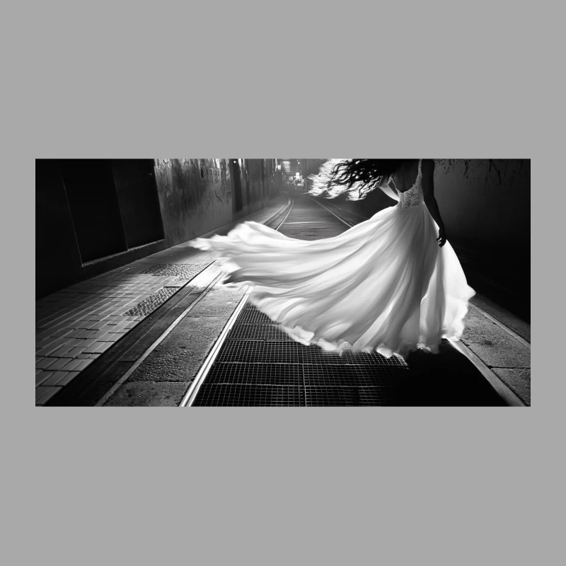 Ethereal Bride: A Monochrome Urban Ballet on Tram Tracks Female Pullover Hoodie