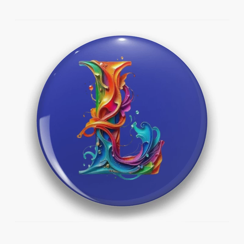 Vibrant Liquid Rainbow Letter L Artistic Typography Pin