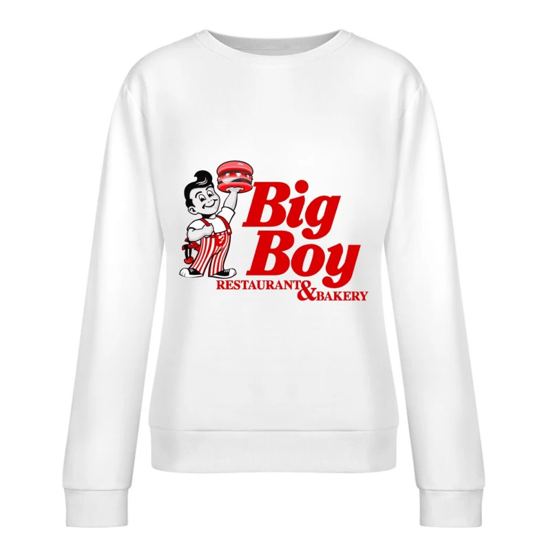 Vintage Big Boy Restaurant and Bakery Logo with Cartoon Mascot Female Pullover Sweatshirt