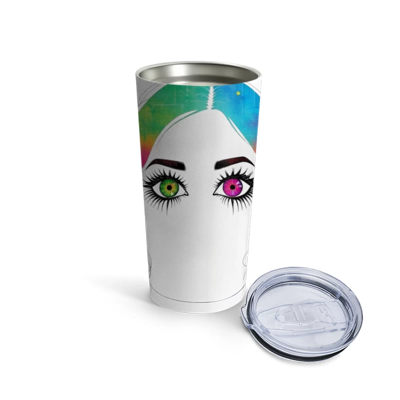 Artistic Rainbow Portrait with Heterochromatic Eyes Travel Mug