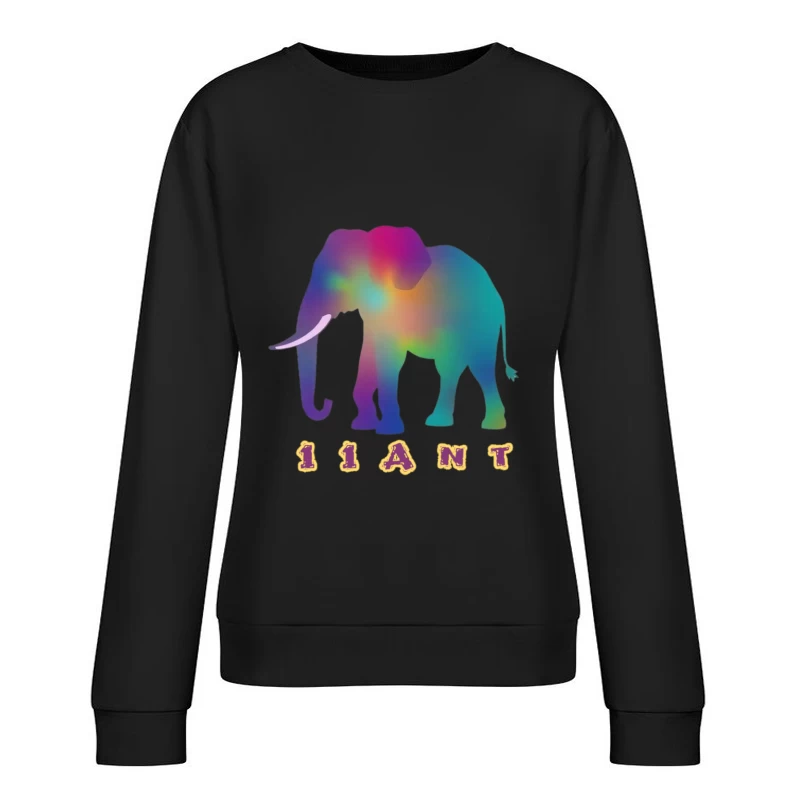 Rainbow Gradient Elephant Silhouette with "11ANT" Text Female Pullover Sweatshirt