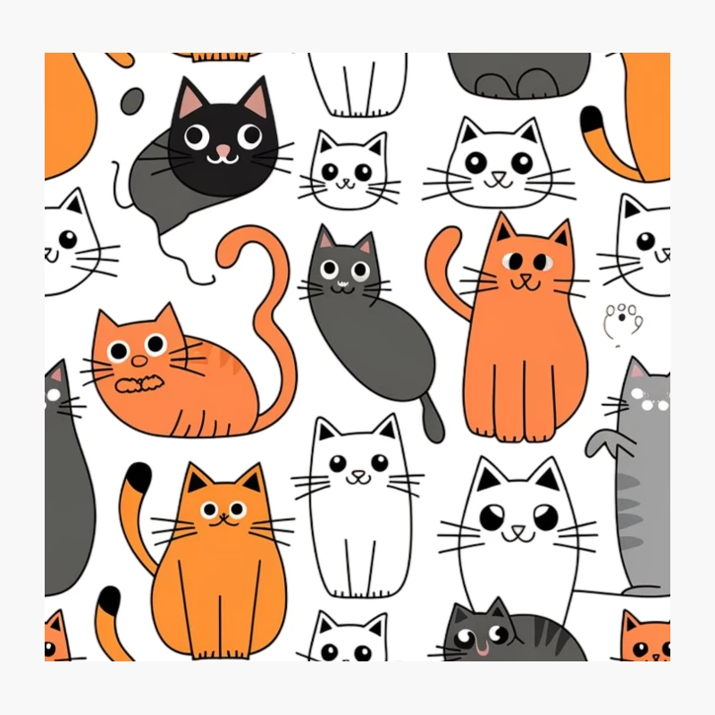 Cute Cartoon Cat Pattern Illustration Throw Pillow