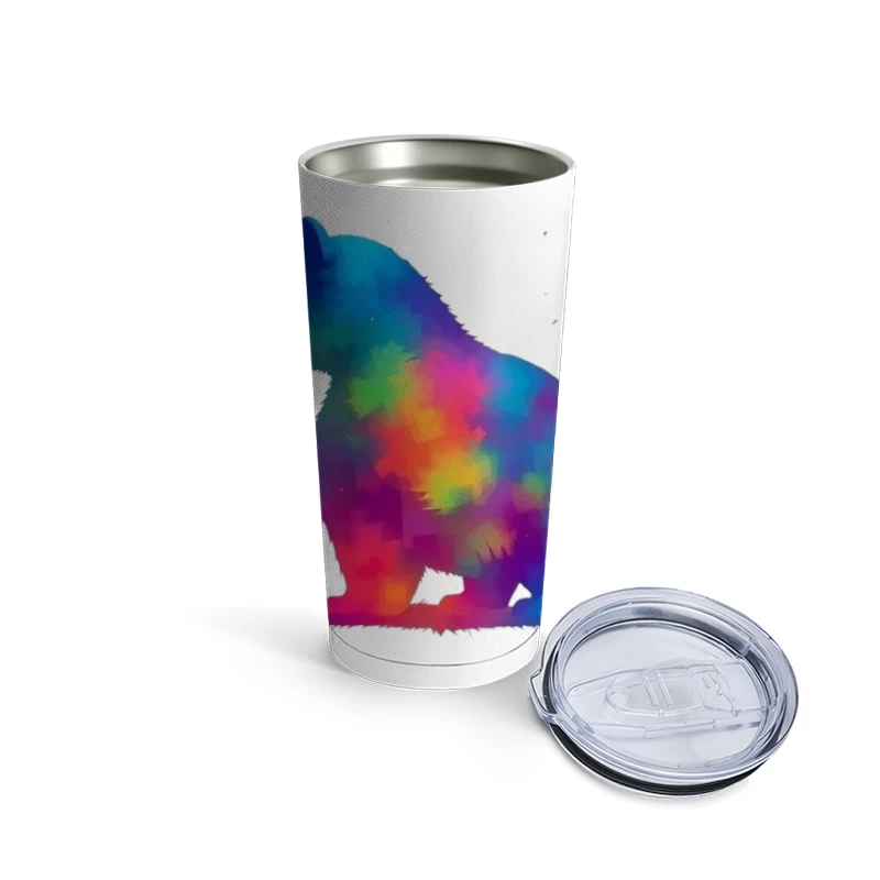 Rainbow Watercolor Bear Silhouette Art Travel Mug