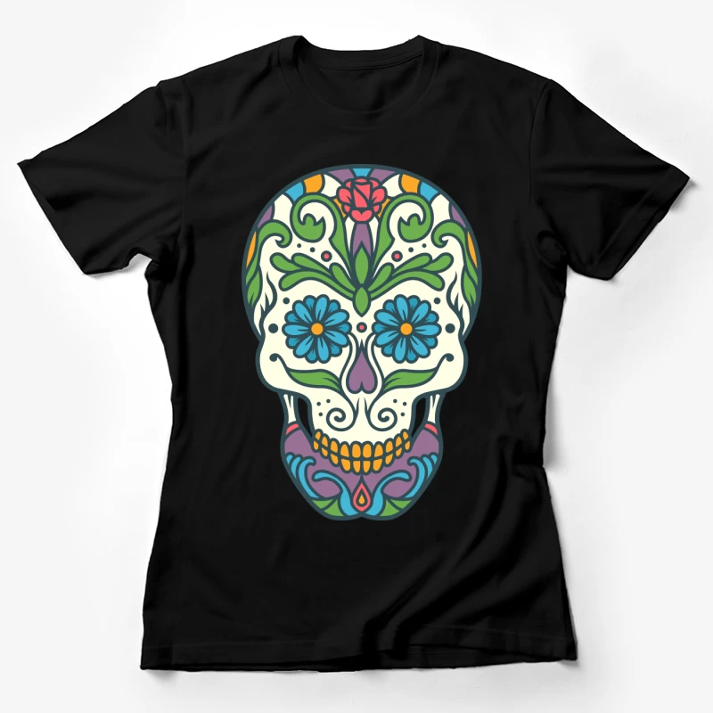 Crâne de sucre coloré pour le Jour des Morts Femme T-Shirt