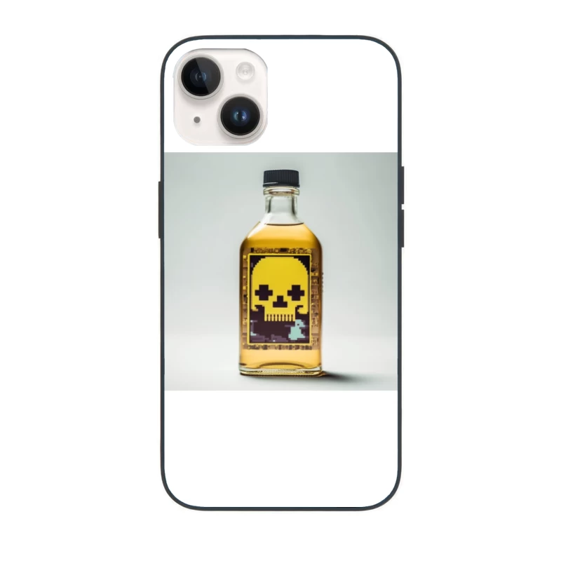 Pixel Art Skull Liquor Bottle with Retro Gaming Design iPhone Case