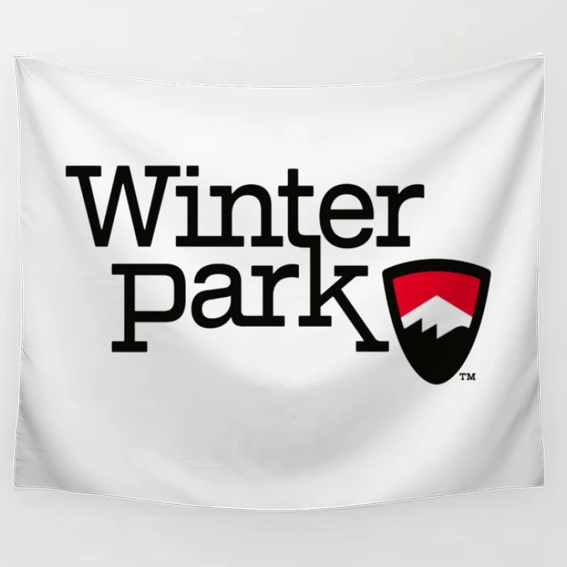 Winter Park Resort Logo with Mountain Shield Design Tapestry