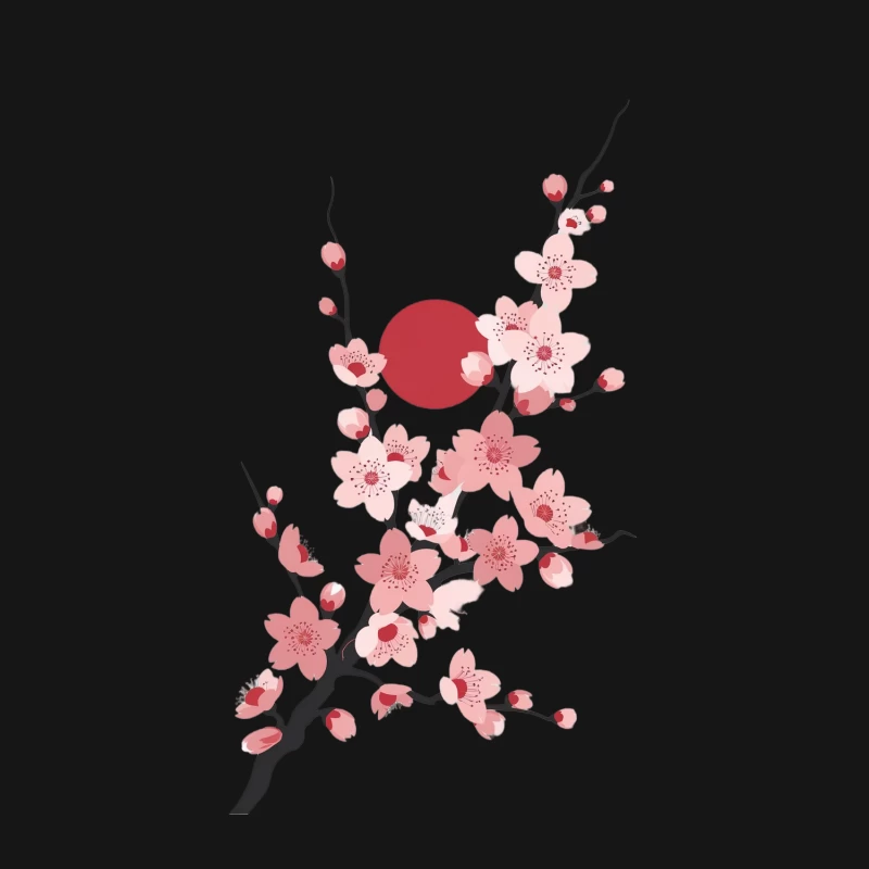 Minimalist Japanese Cherry Blossom with Red Sun Female Long Sleeve T-Shirt