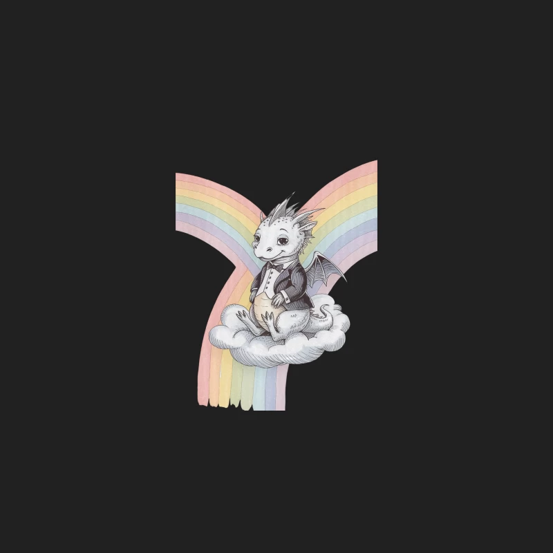 Cute Dragon in Suit on Rainbow Cloud Fantasy Illustration Bucket Hat
