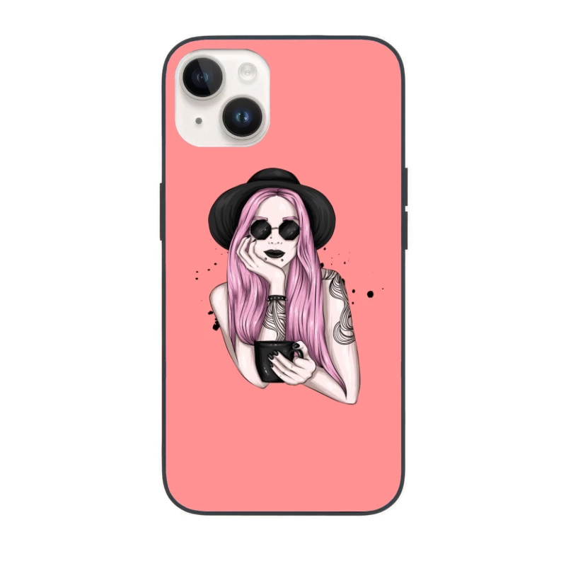 Stylish Woman with Pink Hair and Sunglasses iPhone Case
