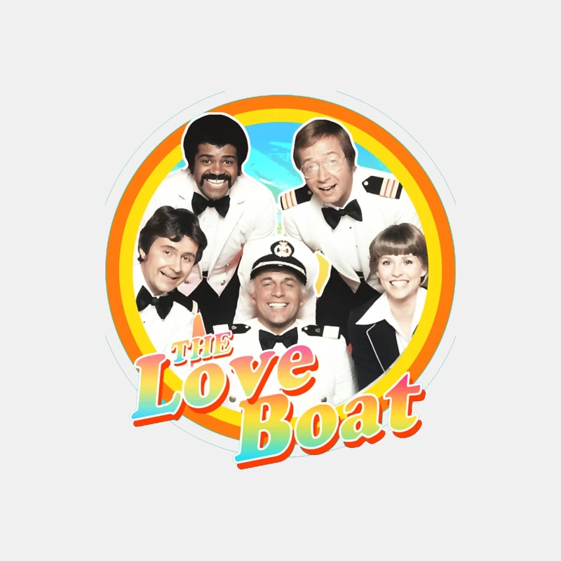 The Love Boat Classic TV Show Cast Promotional Image with Rainbow Circle Frame Male Tank Top