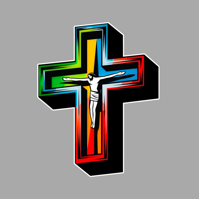 Colorful Modern Christian Cross with Crucifixion Male Pullover Hoodie