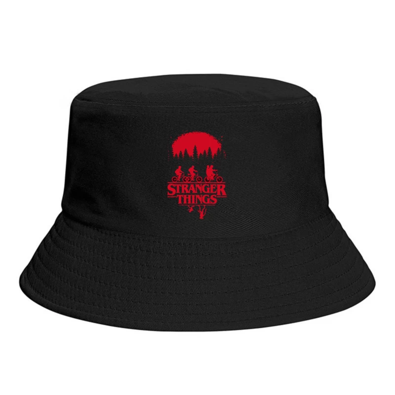 Stranger Things Red Silhouette Poster with Kids on Bikes Bucket Hat