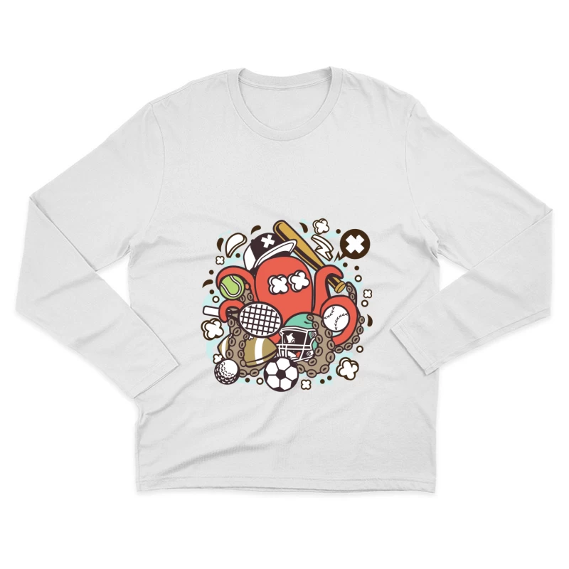 Octopus sportif avec balles et équipement Homme Manches Longues T-Shirt