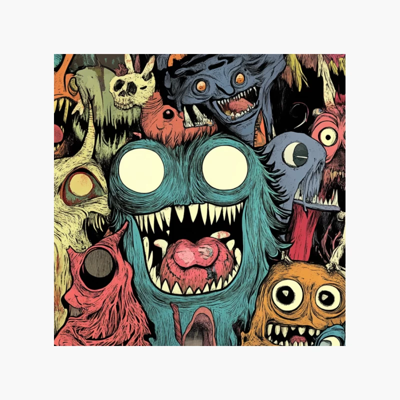 Colorful Cartoon Monsters: A Bizarre Creature Illustration Cotton Tote Bag
