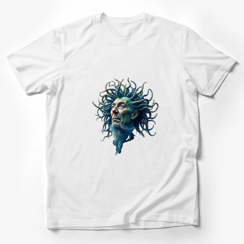 Surreal Medusa-Inspired Portrait with Blue Tentacles Male T-Shirt