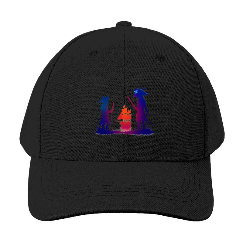 Pirates and Ship Silhouettes at Sunset Baseball Cap