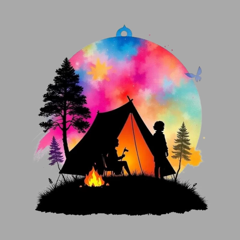 Magical Camping Night Under Colorful Aurora Sky Female Pullover Hoodie