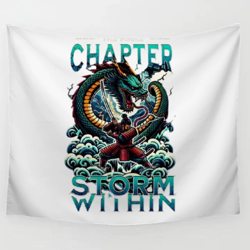 Epic Samurai Warrior Facing Dragon in Storm Within Chapter Art Tapestry