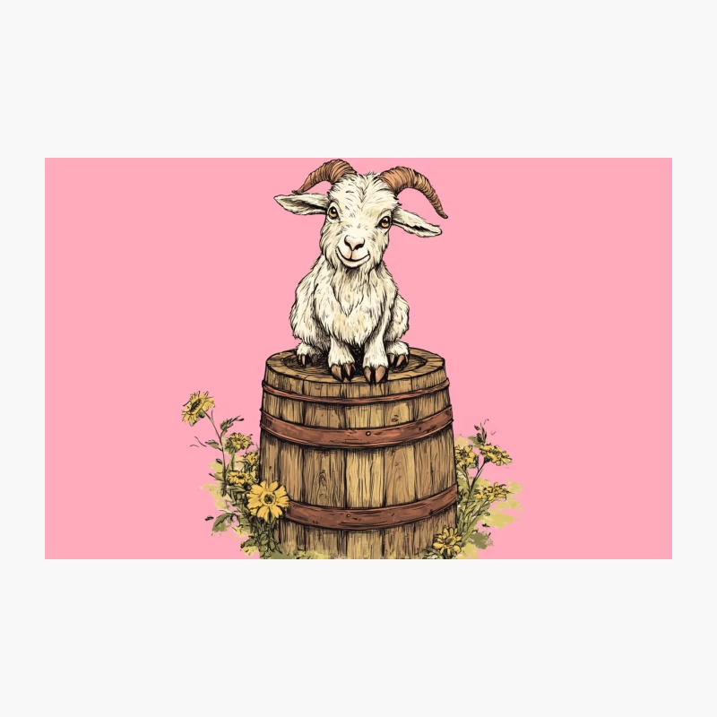 Adorable Goat on Rustic Barrel with Wildflowers Travel Mug