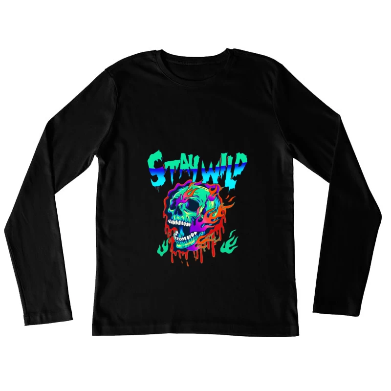 Psychedelischer Schädel mit Flammen Damen Langarm T-Shirt
