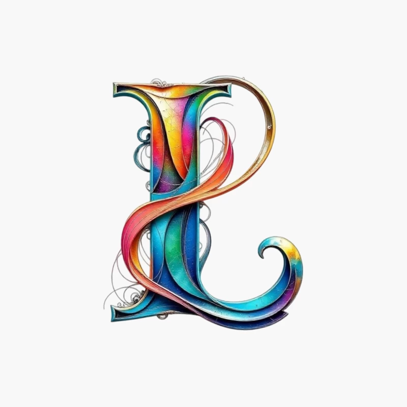 Ornate Rainbow Letter P with Decorative Swirls Cotton Tote Bag