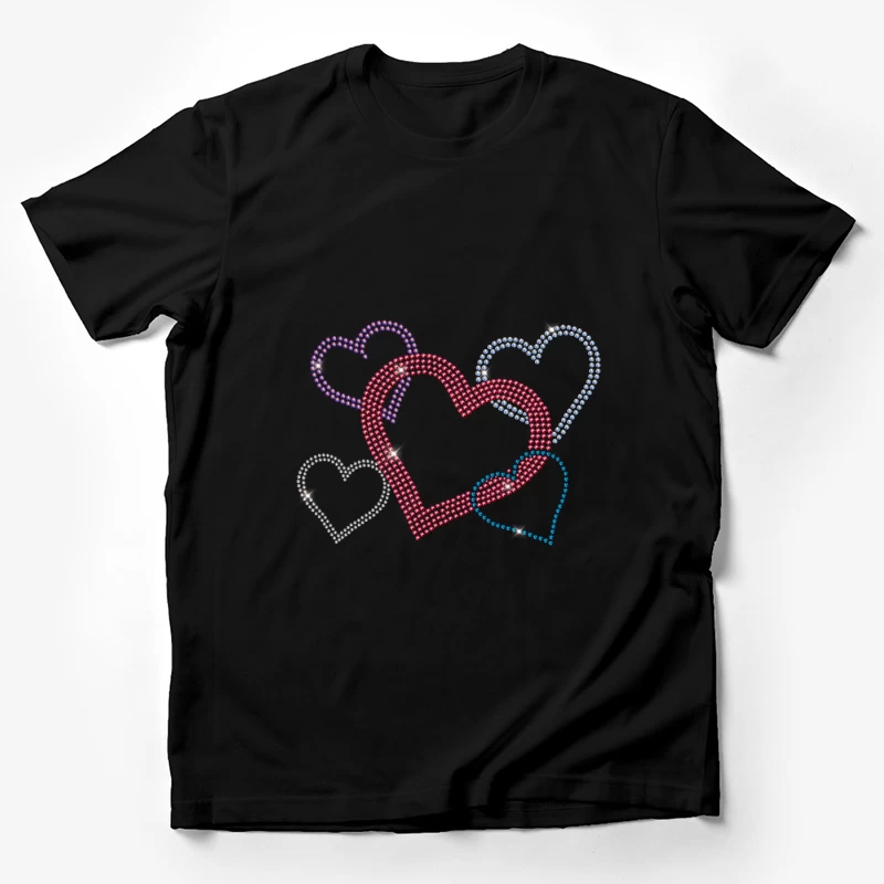 Bunte Herzdesign mit Strasssteinen Herren T-Shirt