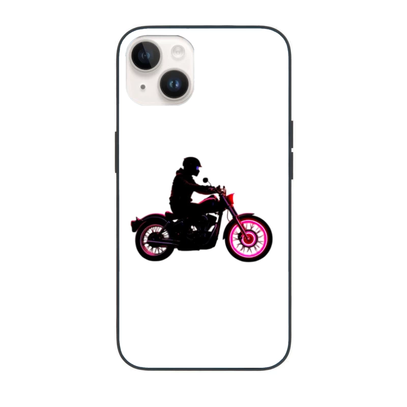 Silhouetted Motorcycle Rider with Neon Red Accents iPhone Case