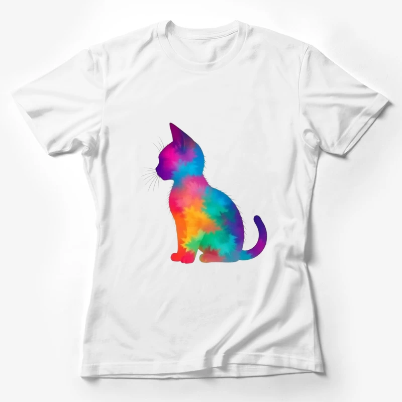 Rainbow Tie-Dye Cat Silhouette Art Female T-Shirt