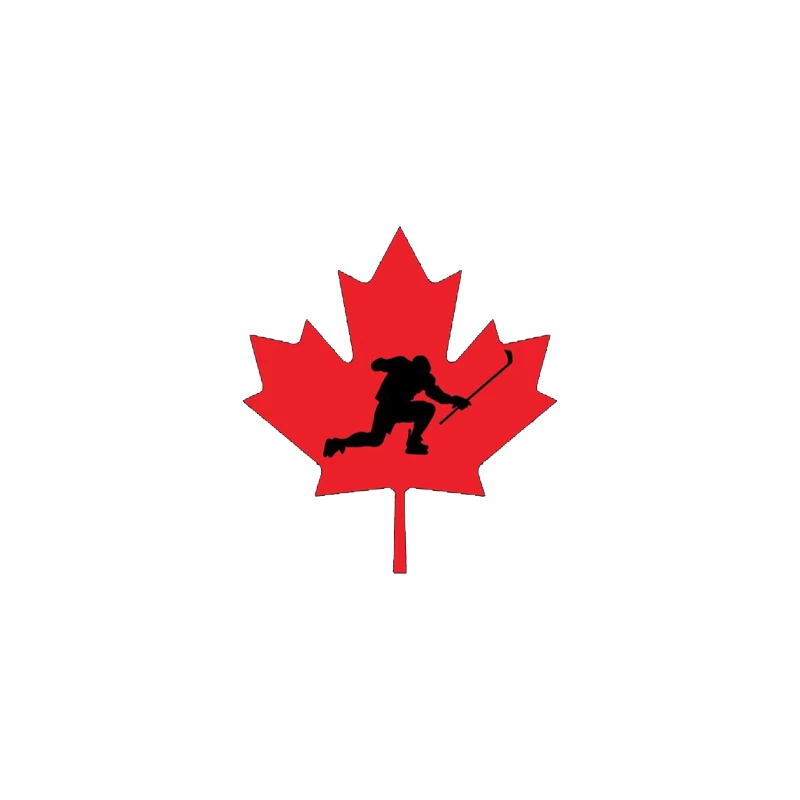 Canadian Hockey Player Silhouette on Red Maple Leaf Desk Mat