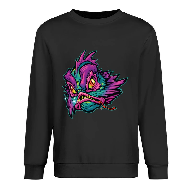 Grotesque Colorful Fish Monster Illustration Male Pullover Sweatshirt