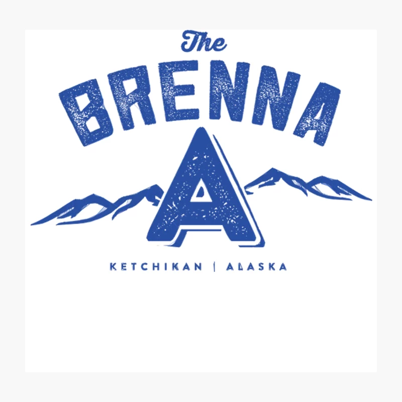 Vintage-Style Blue Logo for The Brenna in Ketchikan, Alaska Throw Pillow