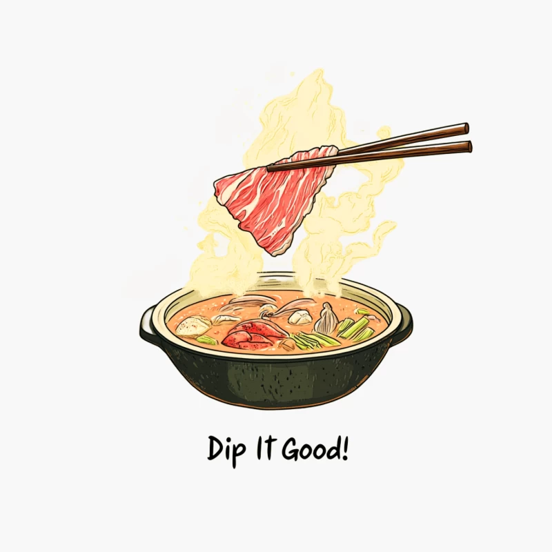 Steamy Asian Hotpot with Dipping Meat Illustration Cotton Tote Bag