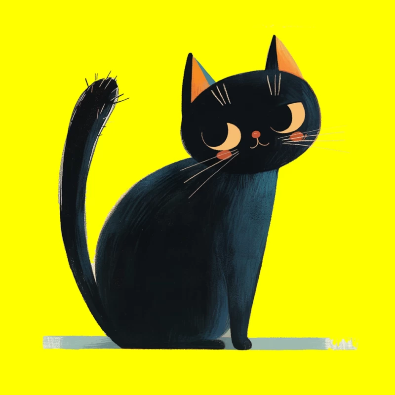 Adorable Black Cat Cartoon Illustration with Orange Ears Pin